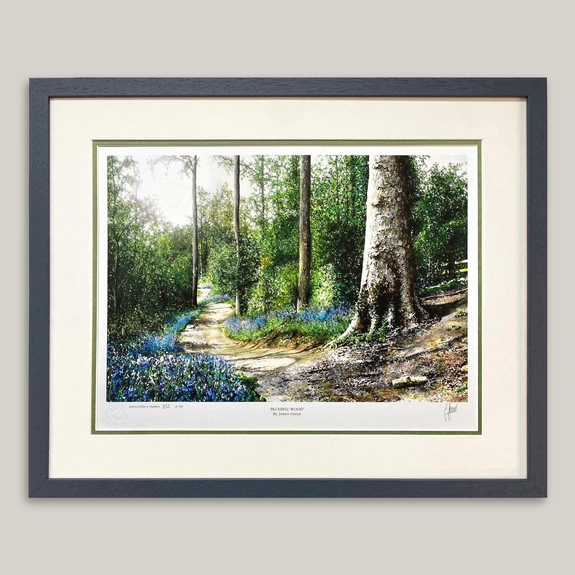 bluebells print by James Green in a blue modern style frame