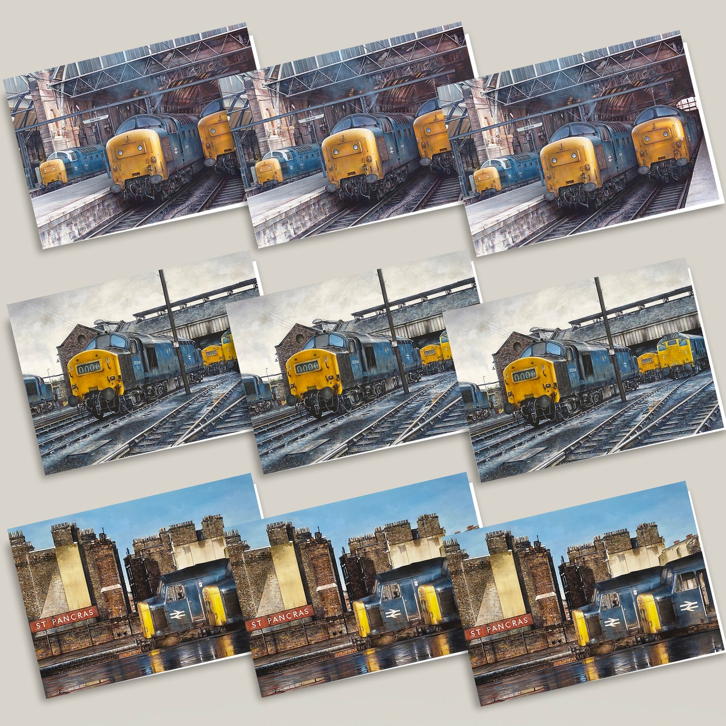 Set of 9 Diesel locomotive Greeting Cards