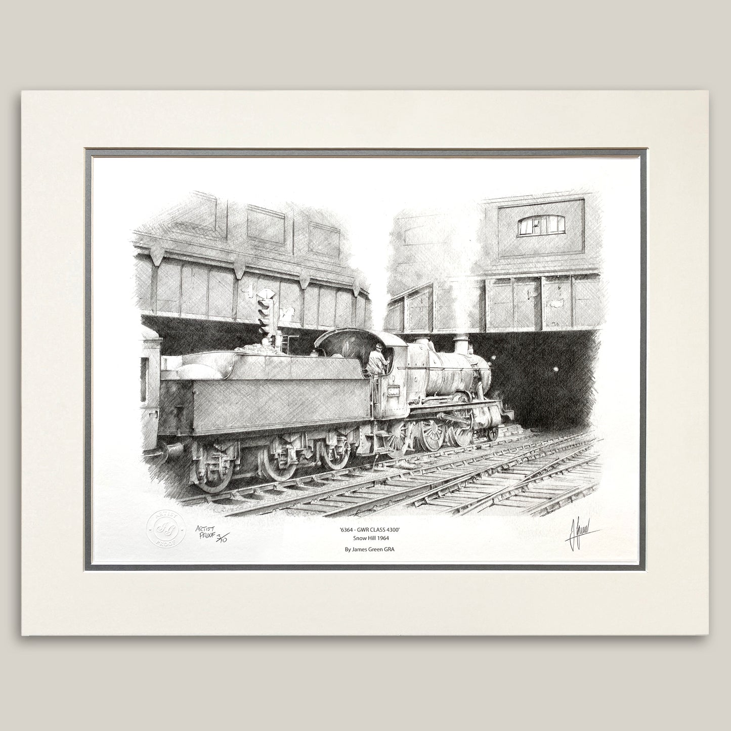 sketch of a class 4300 steam train at Snow Hill station