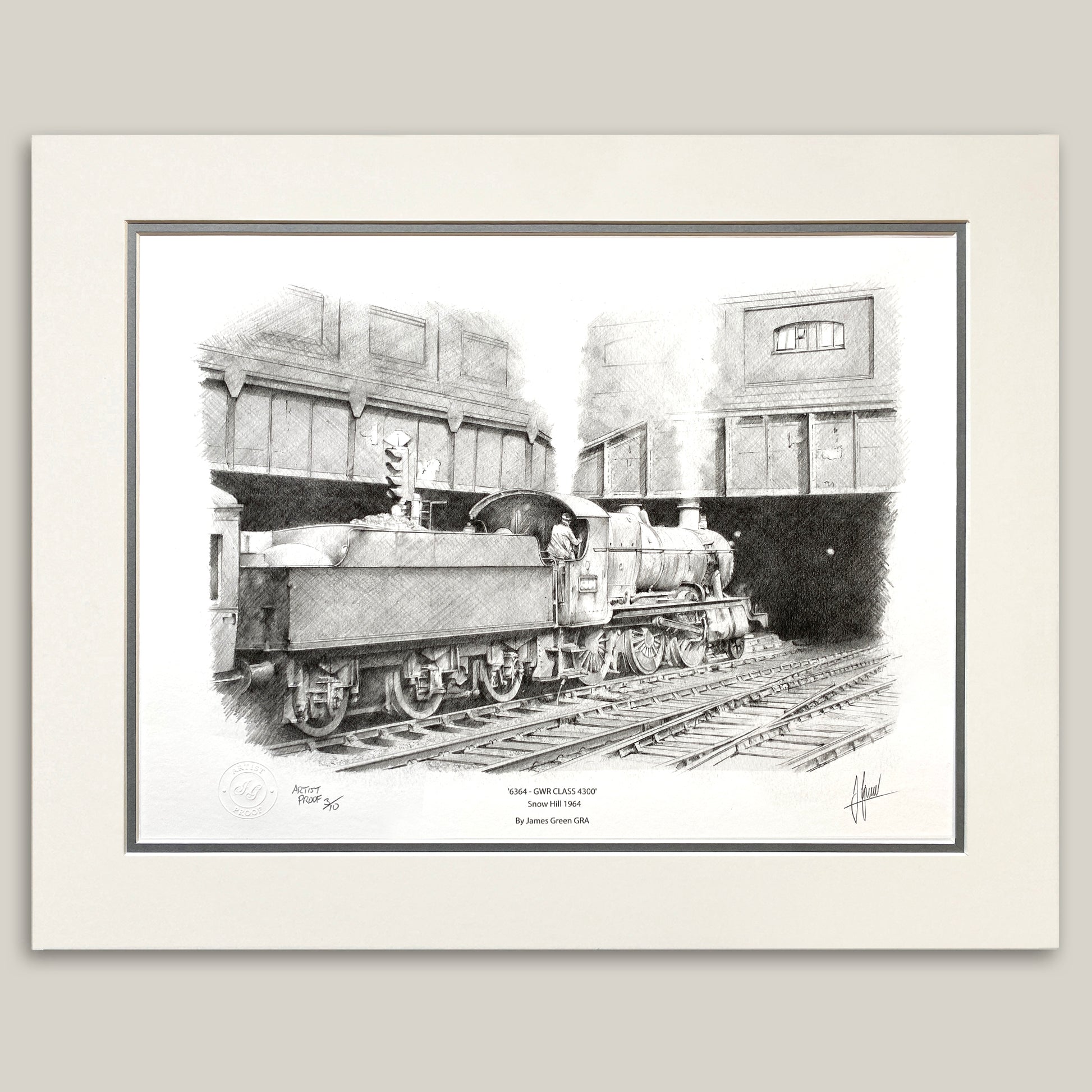 sketch of a class 4300 steam train at Snow Hill station