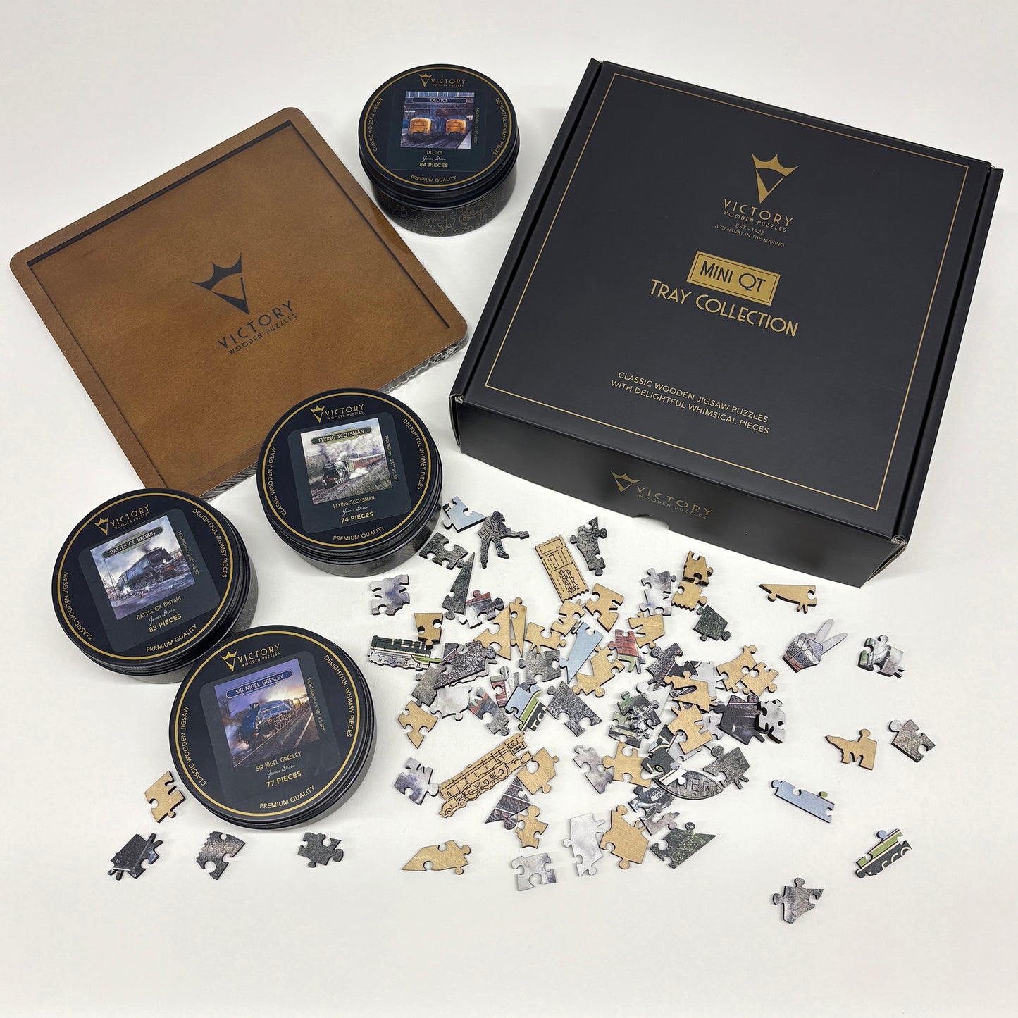 4x Mini Wooden Puzzles Plus Tray