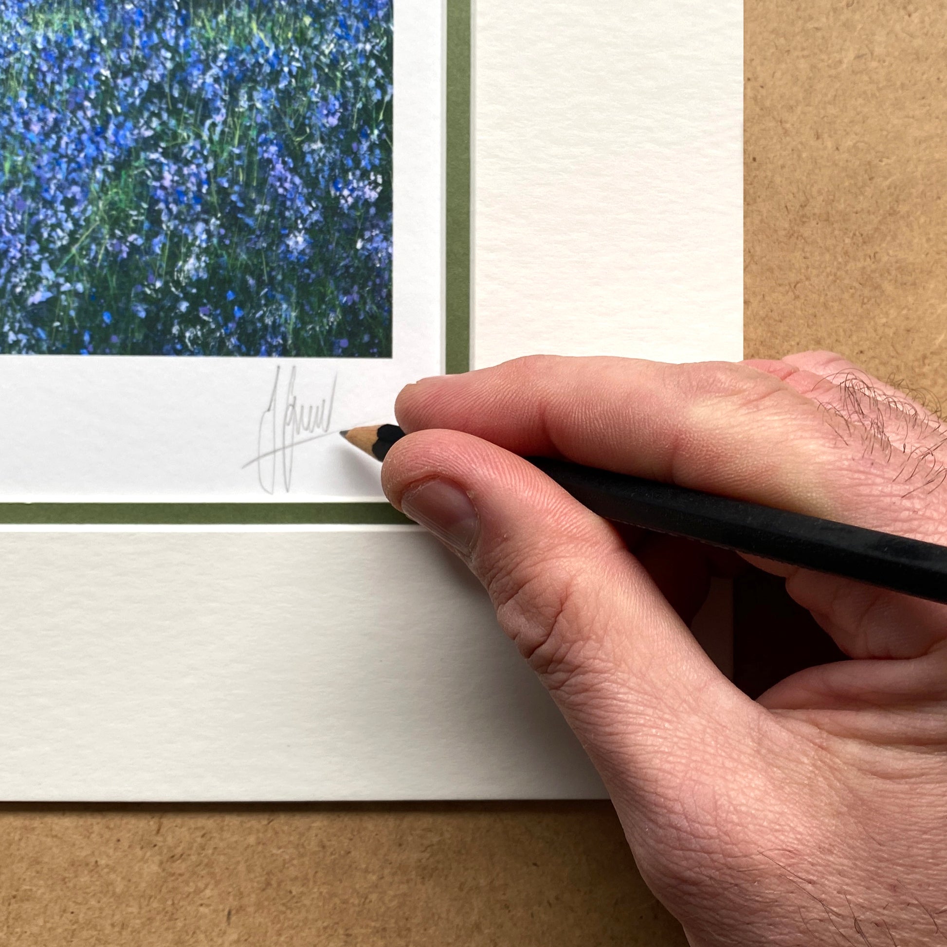 bluebells print being signed