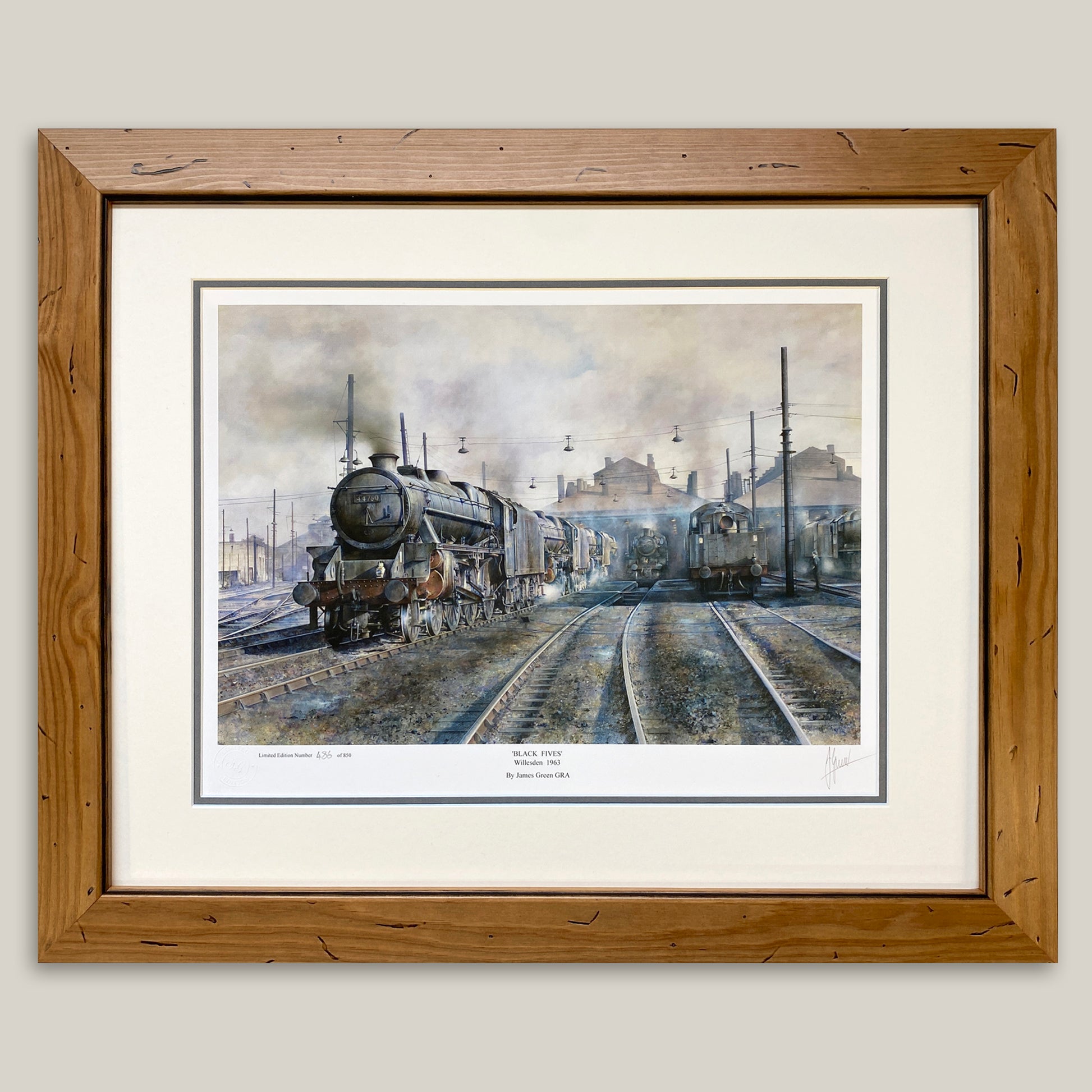 black five painting in a pine frame