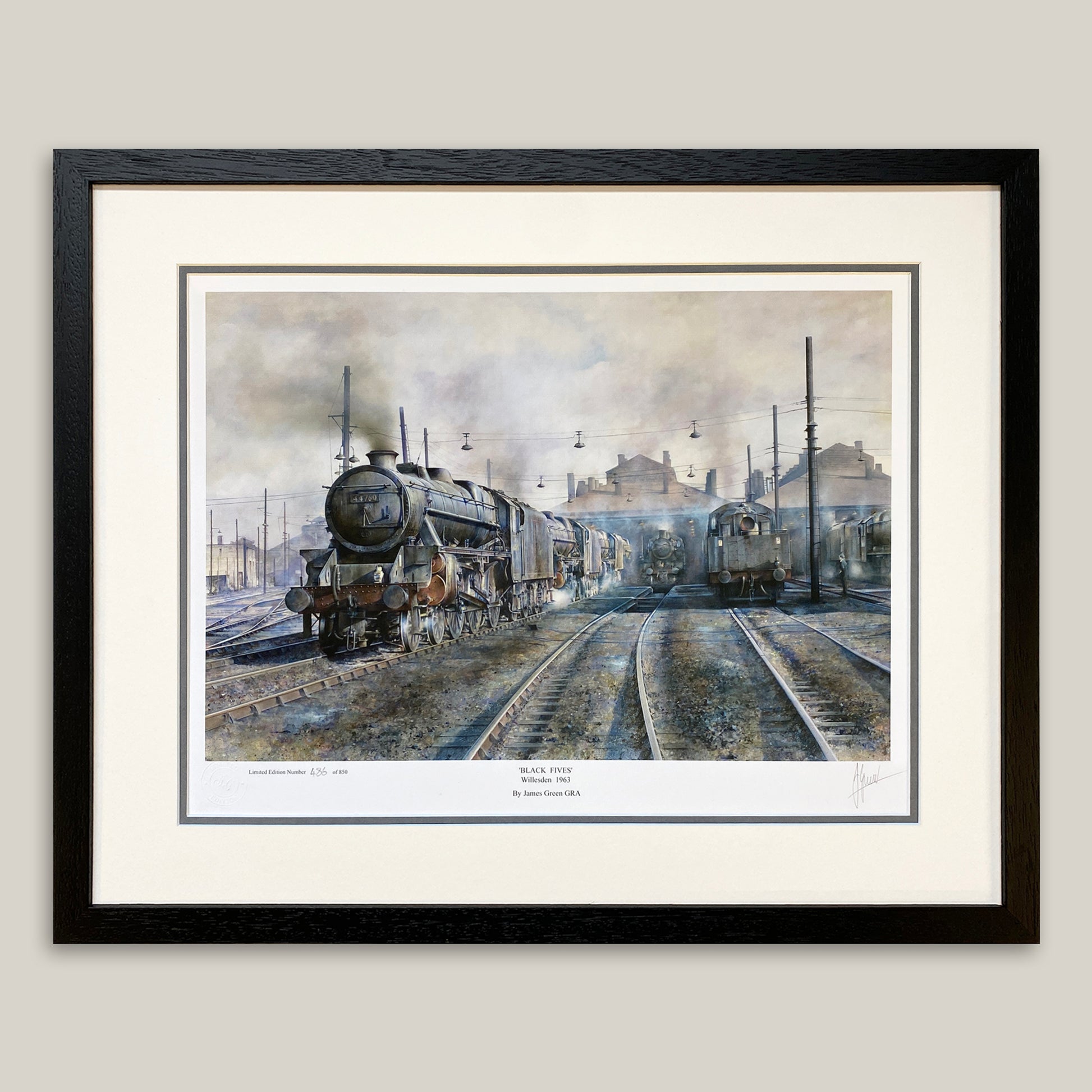 black 5s locos in a black frame