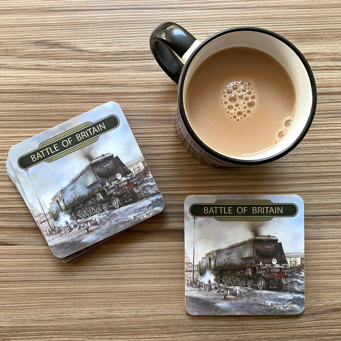 set of steam train drinks coasters