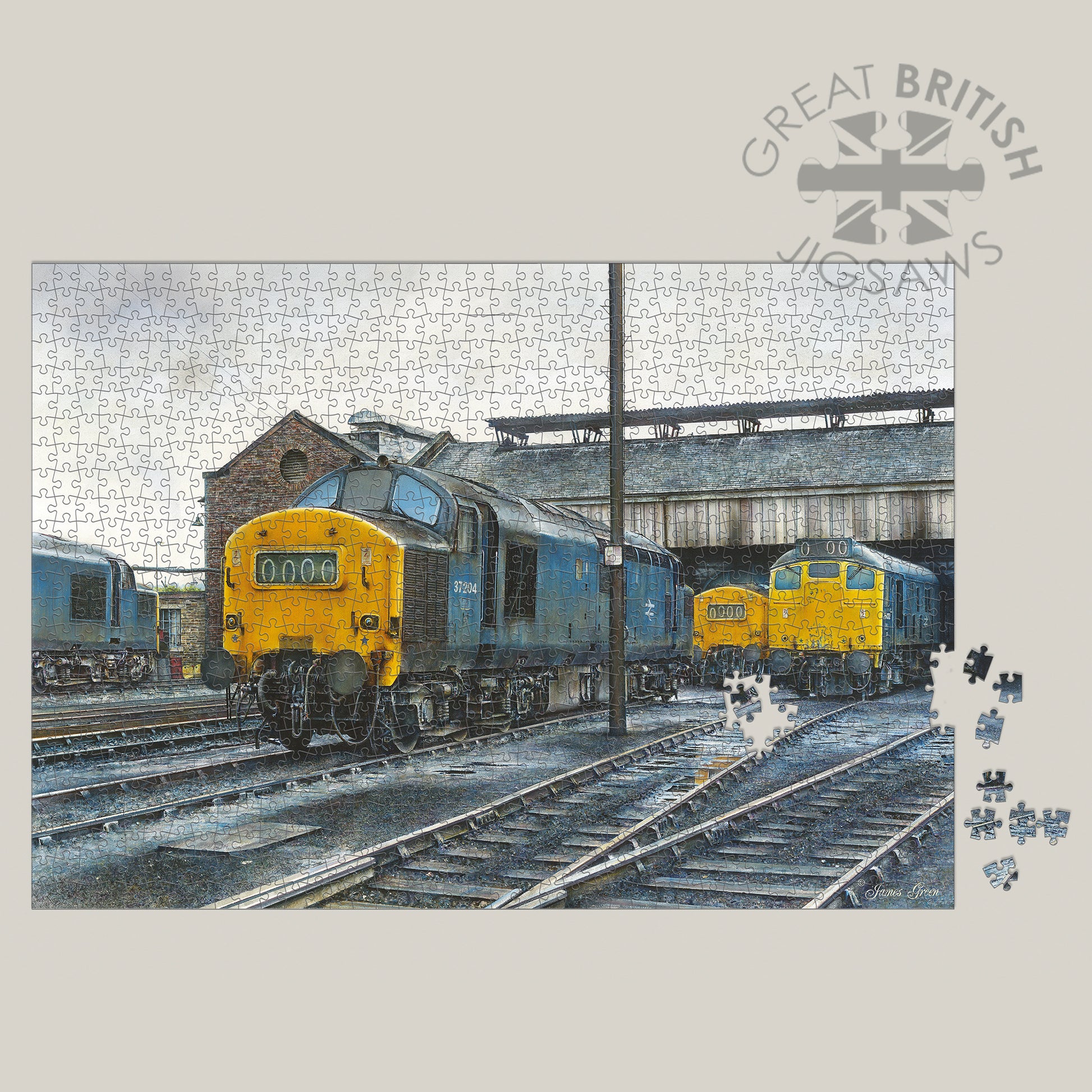 Diesel trains at Grangemouth train depot on a jigsaw puzzle