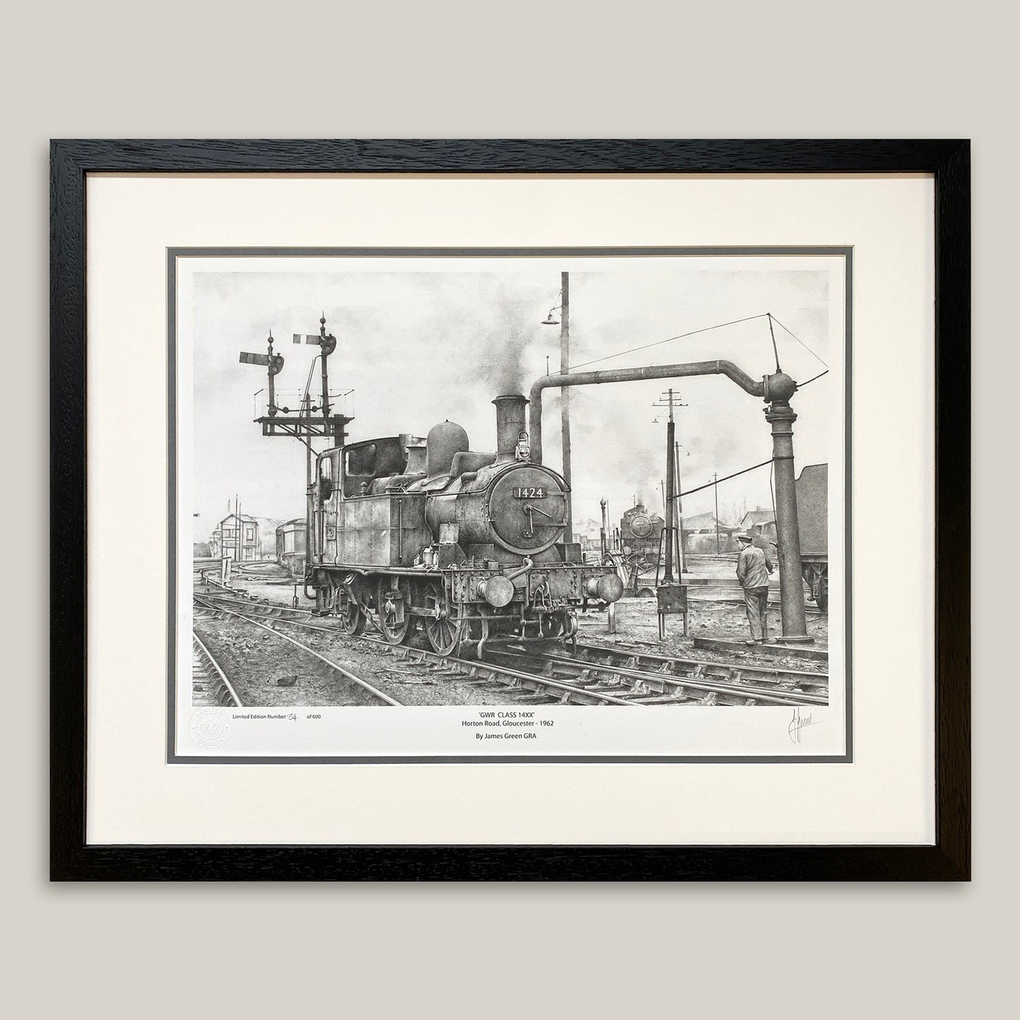 pencil drawing by Guild of Railway Artist James Green showing a Great Western Railway tank engine at Horton Road