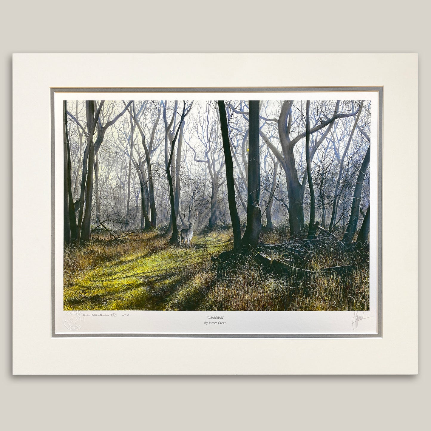 painting of a fallow stag in a forest