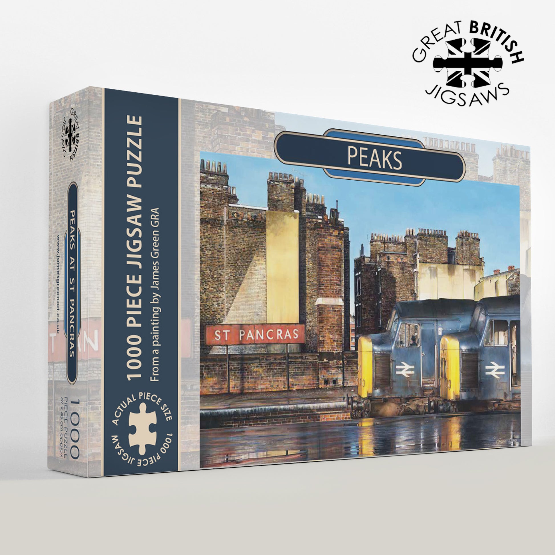 Jigsaw puzzle box with two diesel trains on the front