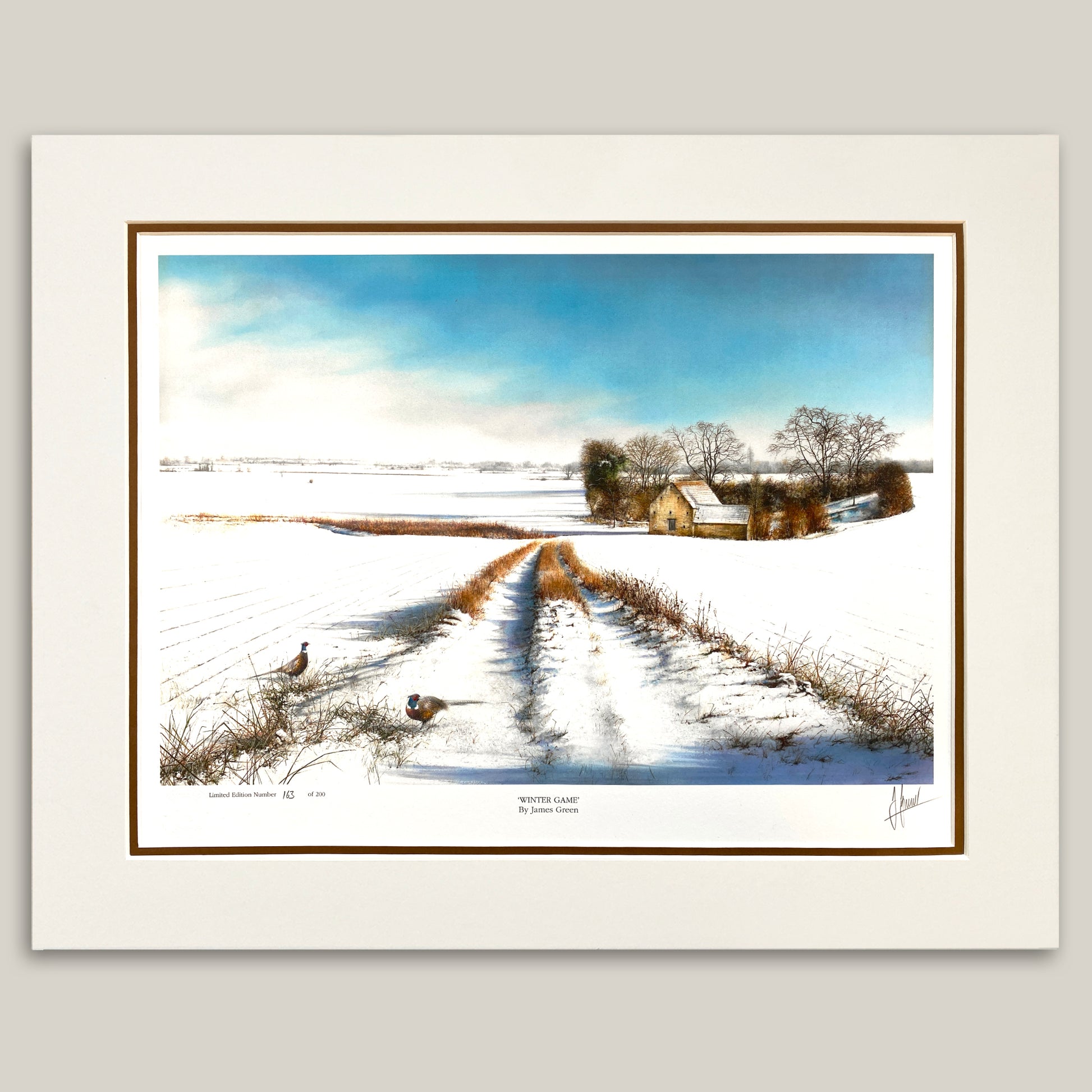 Pheasants on a track painting