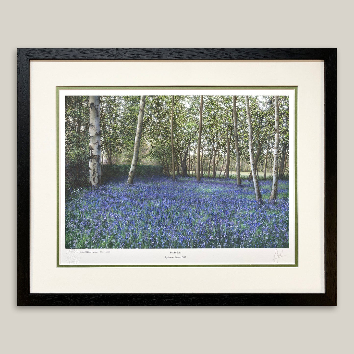 painting of the bluebell gardens at daft as a brush headquarters in a black frame