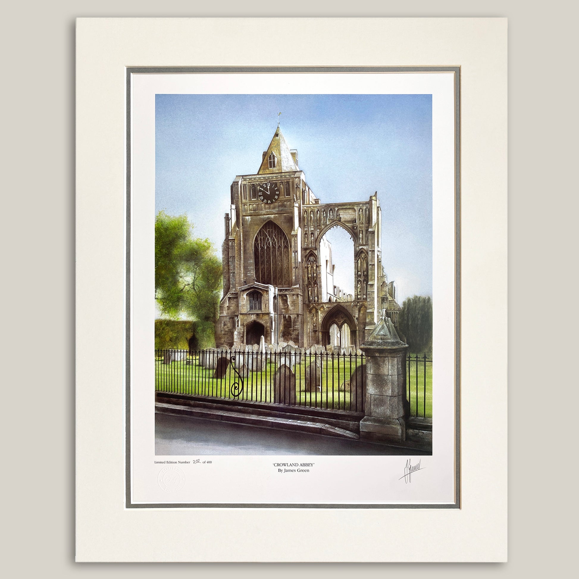 Painting of Crowland Abbey Lincolnshire by artist James Green