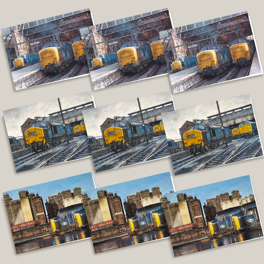 Set of 9 Diesel locomotive Greeting Cards