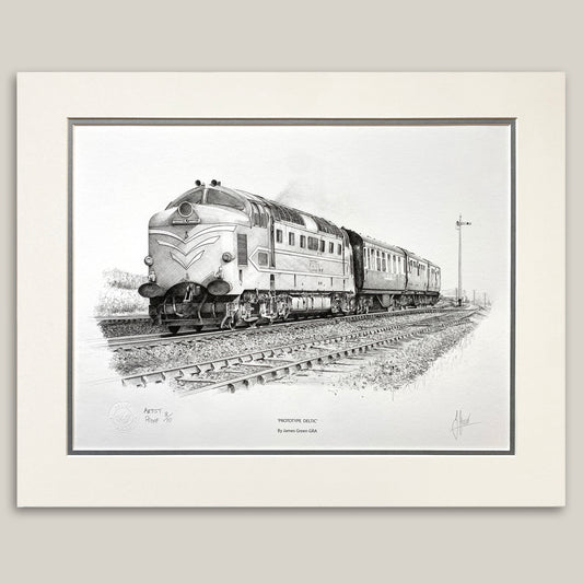 pencil artwork of Deltic Prototype train