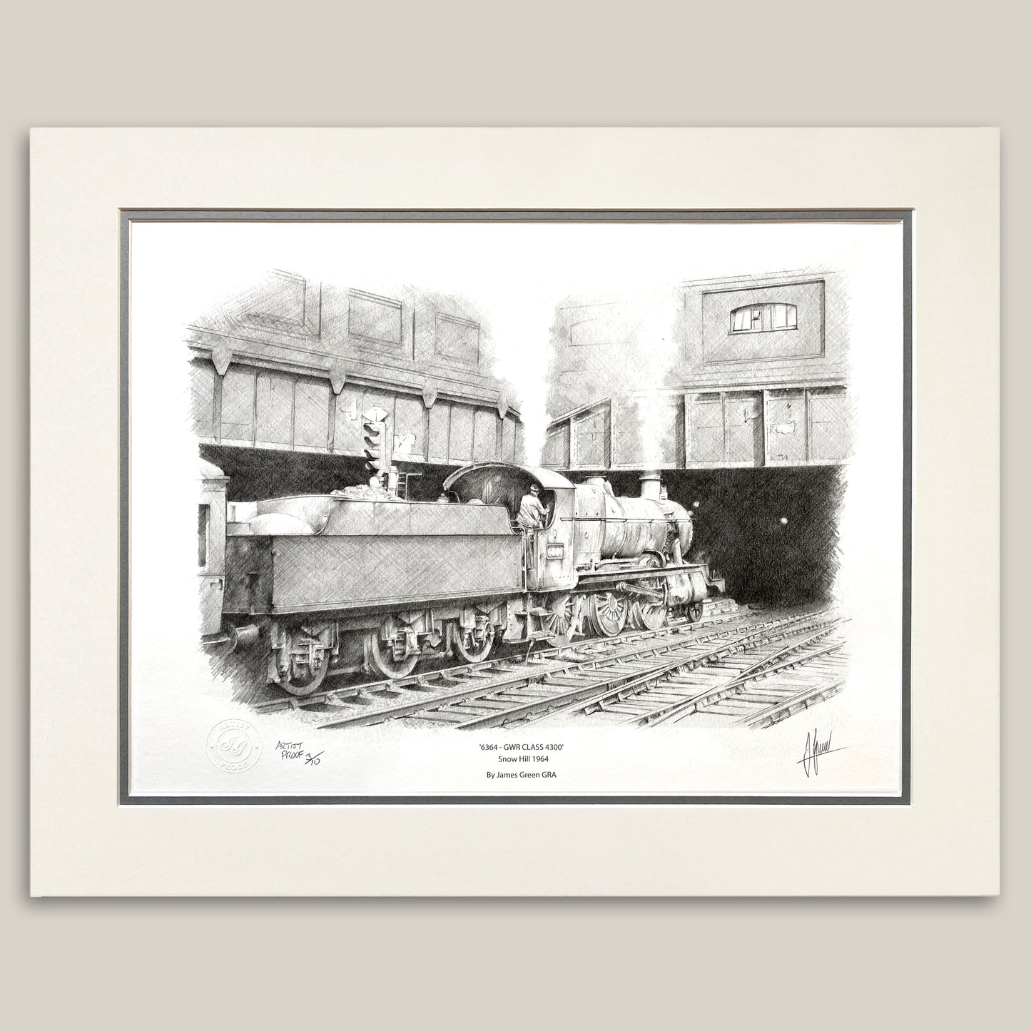 sketch of a class 4300 steam train at Snow Hill station 
