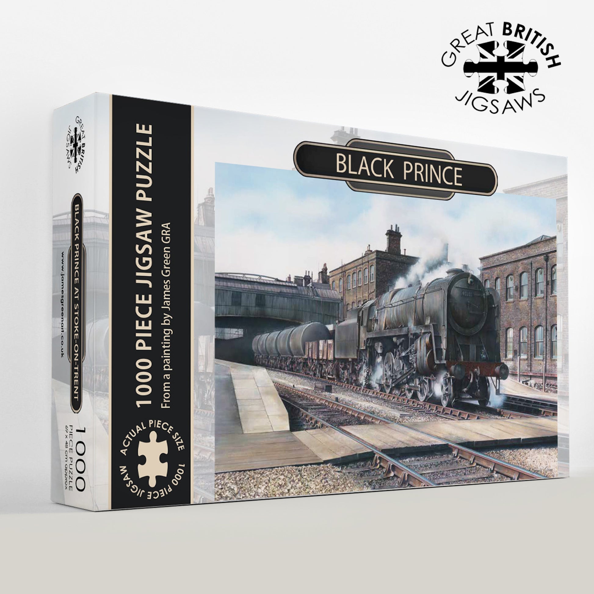 jigsaw puzzle box with black prince steam train on the front