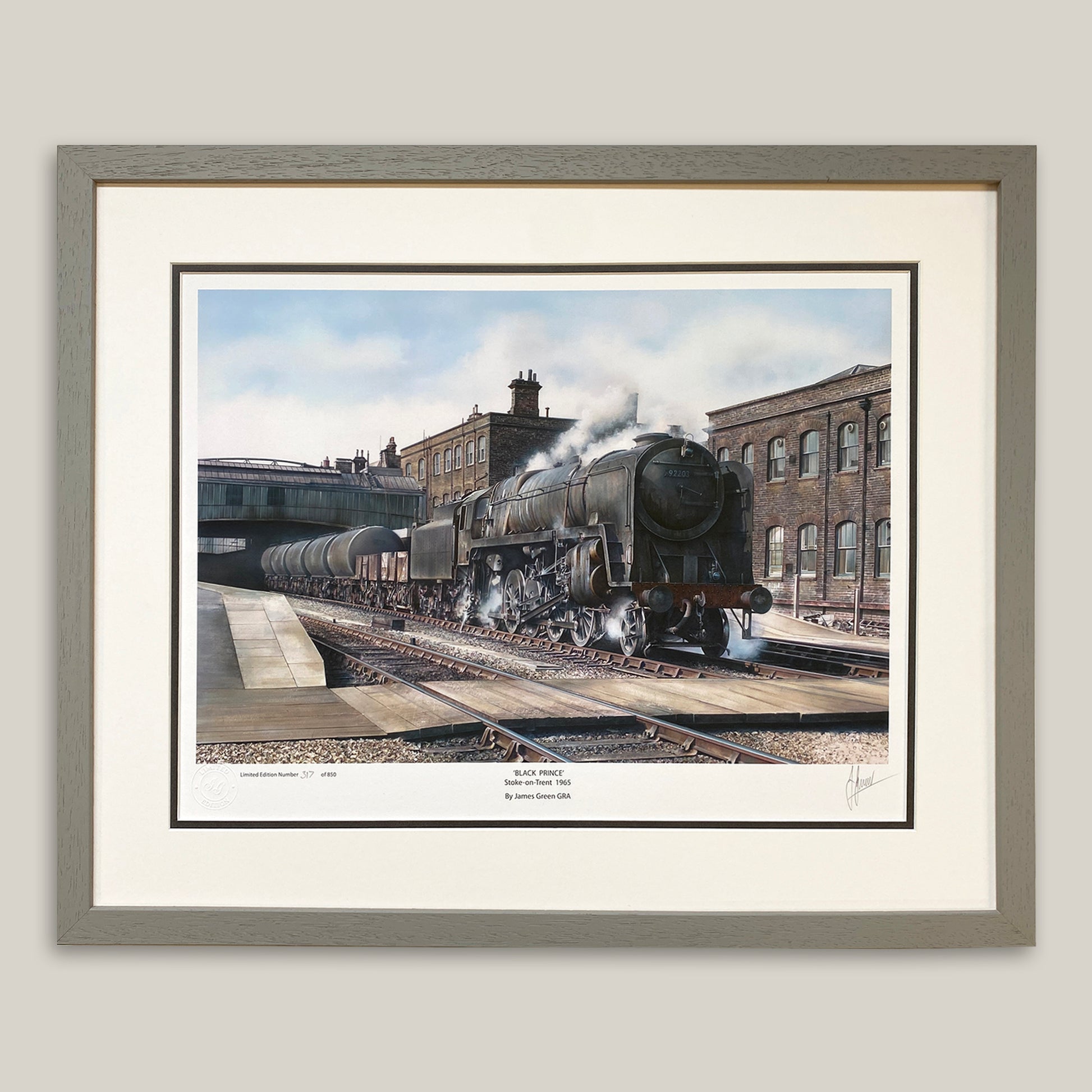 picture of Black Prince train in a  light grey frame 