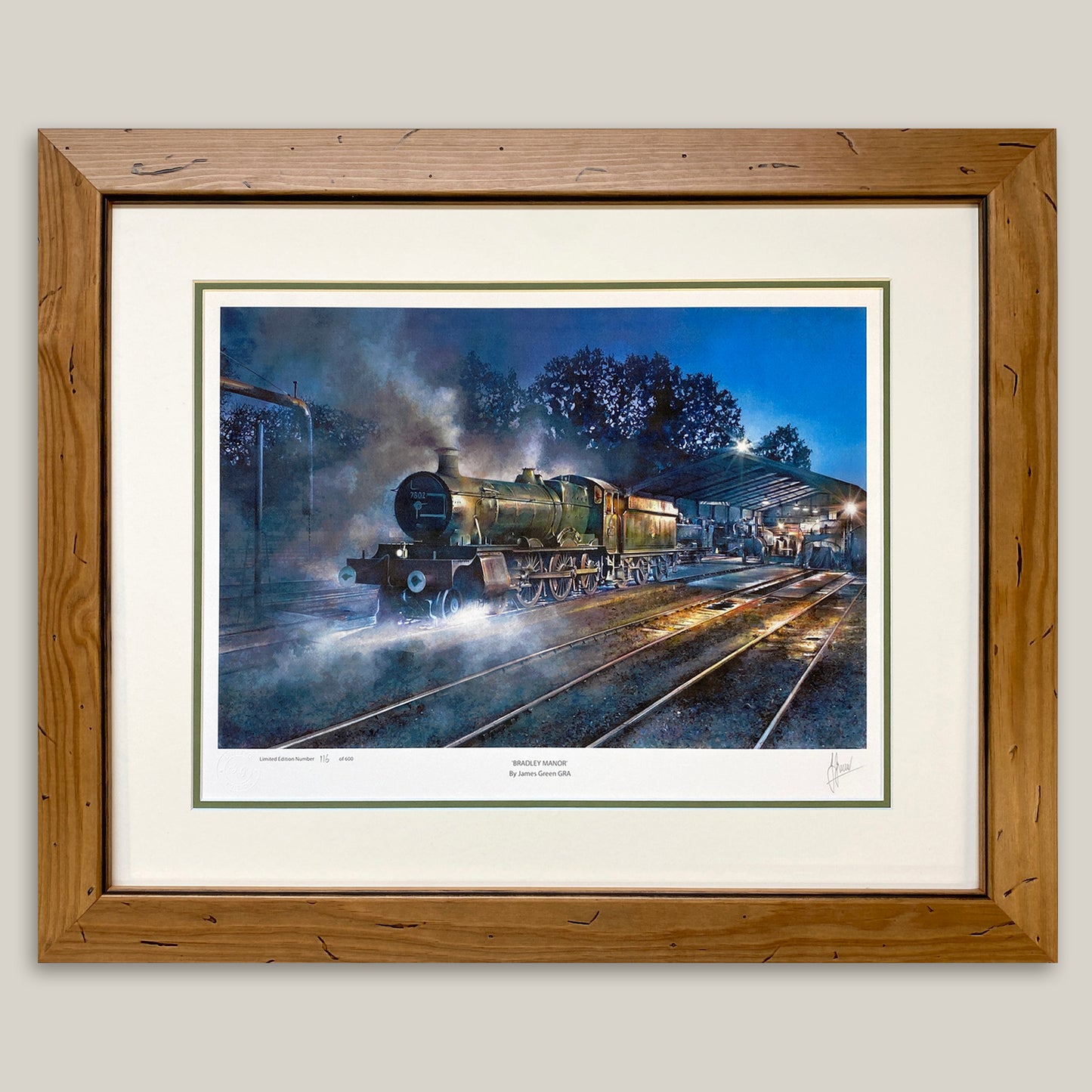 Picture of  Bradley Manor steam train in a pine frame