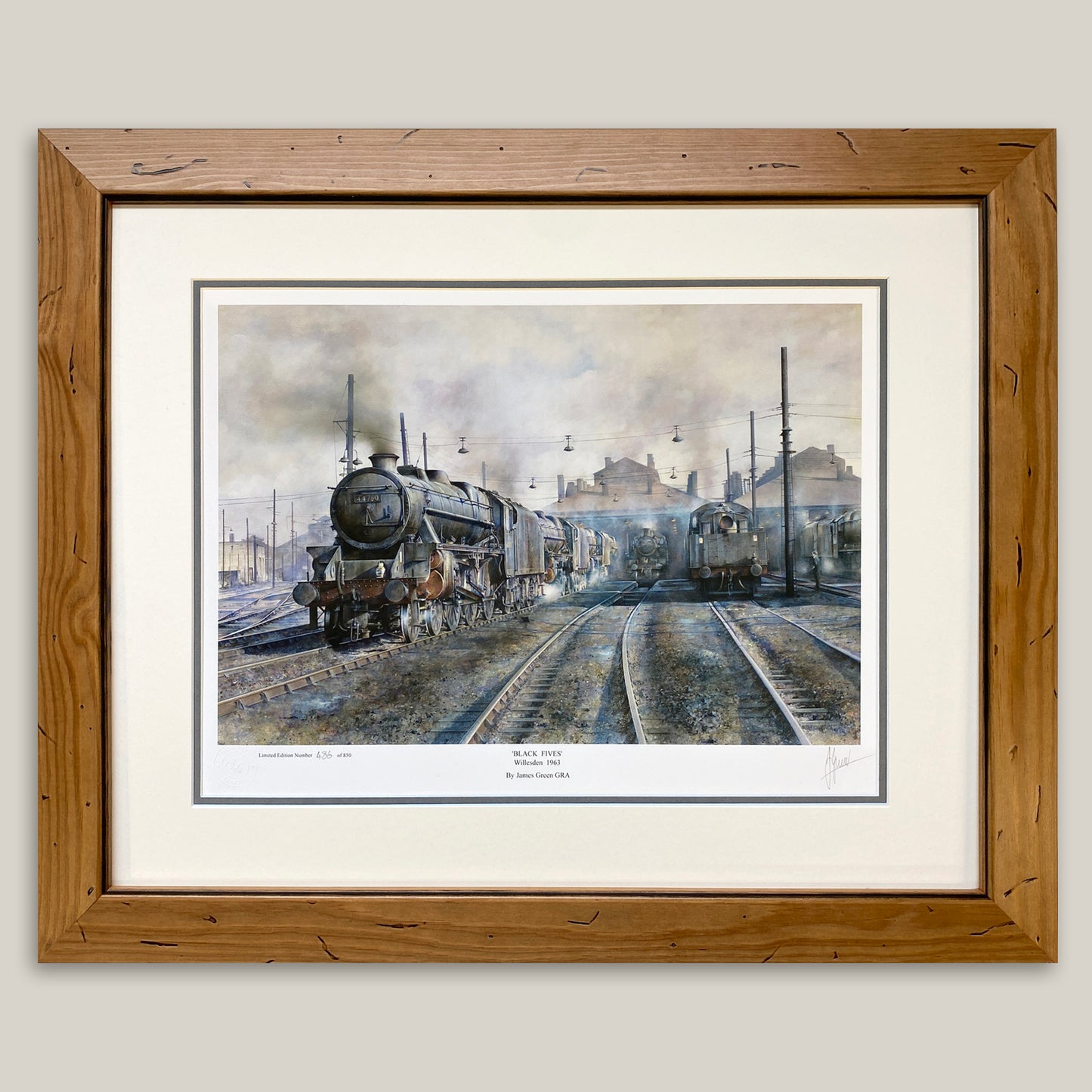 black five painting in a pine frame
