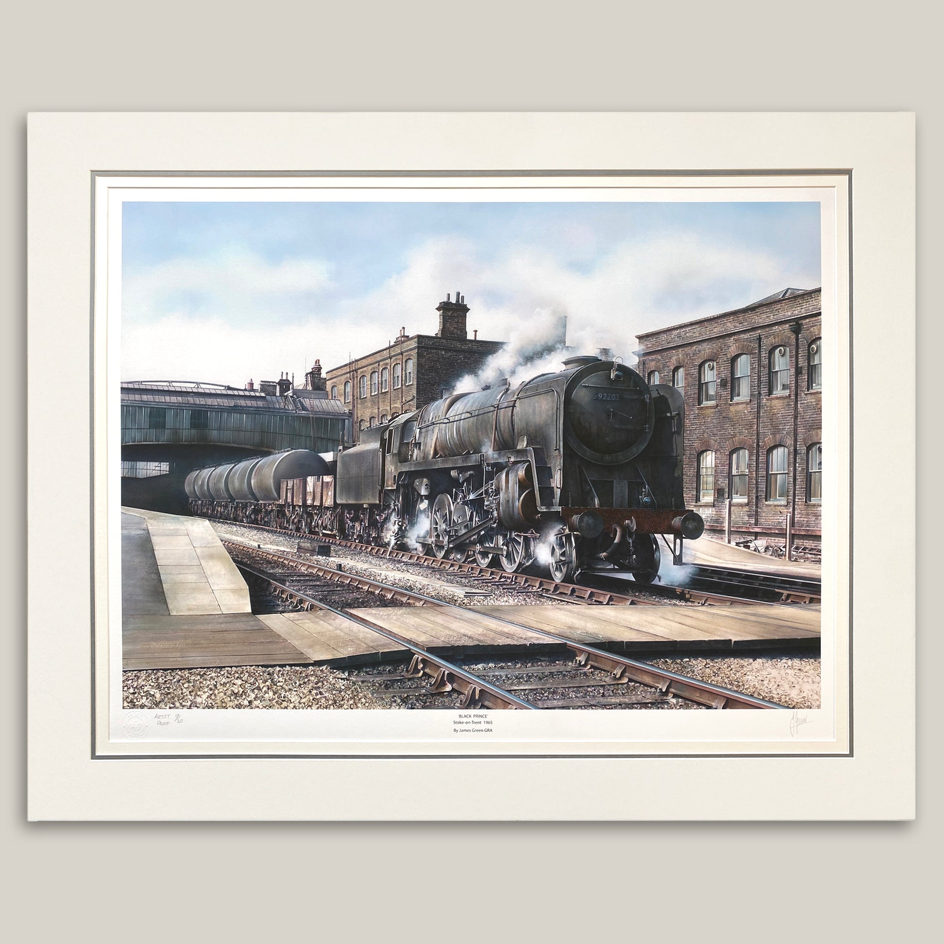 mounted steam train artist proof by James Green GRA