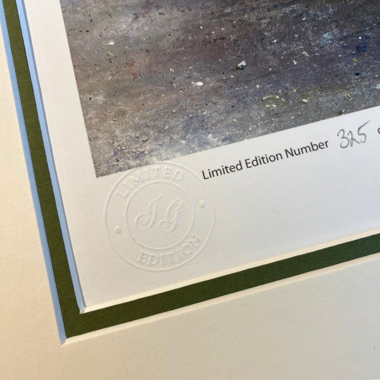 embossed limited edition stamp on a railway print