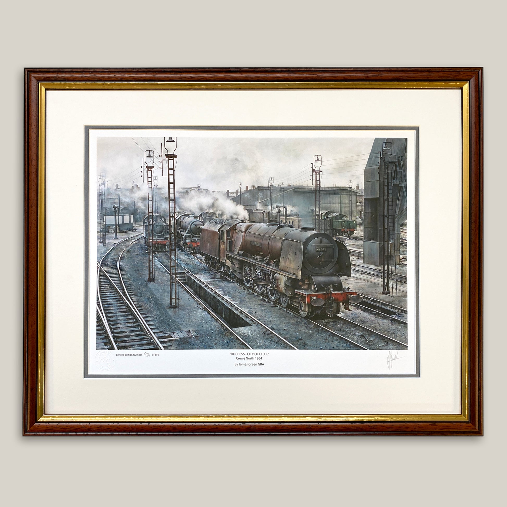 framed railway print of Duchess City of Leeds at Crewe North in 1964