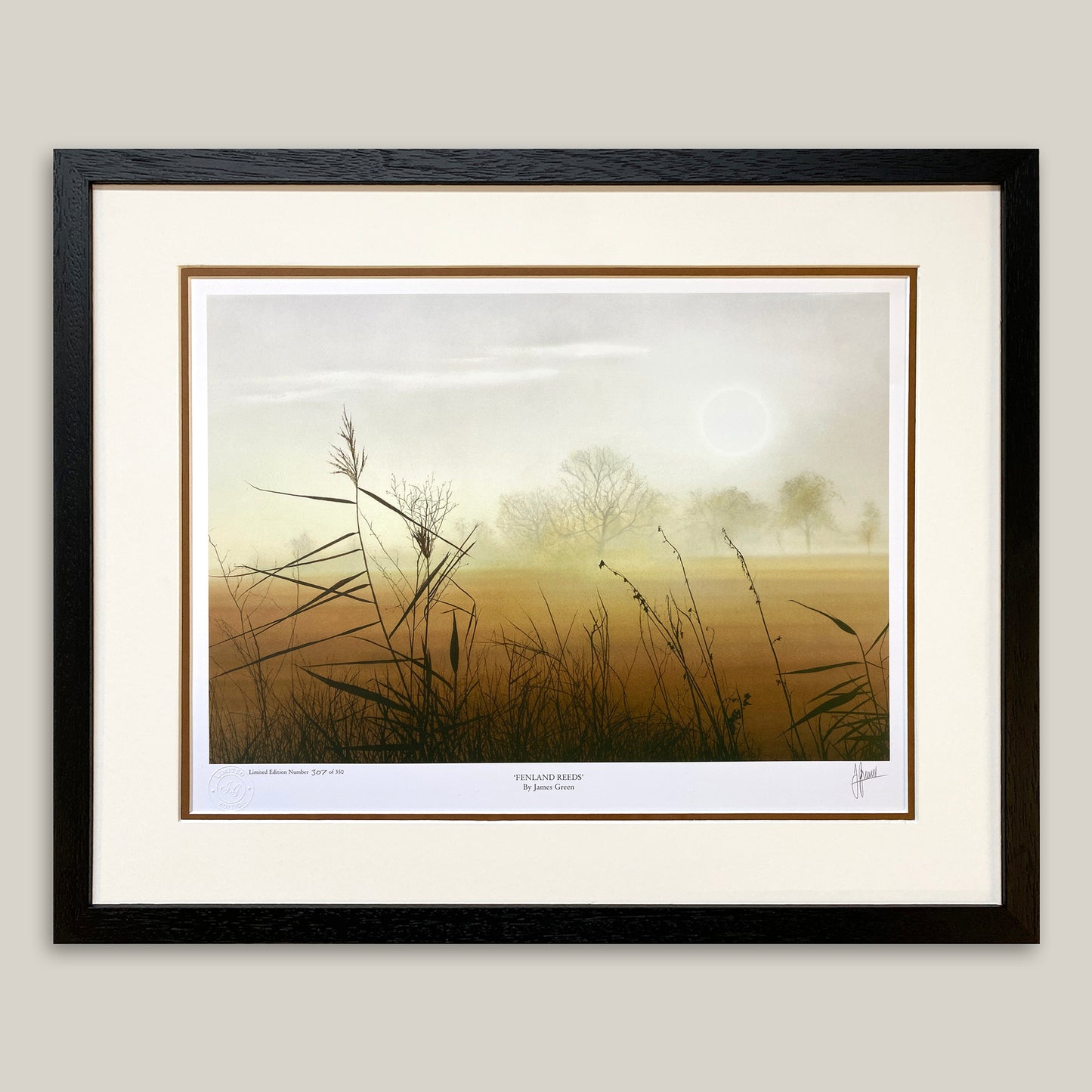 framed Fenland Reeds landscape print from a painting by artist James Green