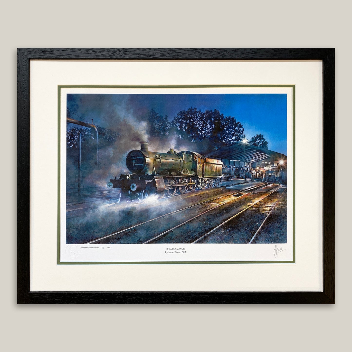 Painting of a Great Western train in full steam by James Green GRA